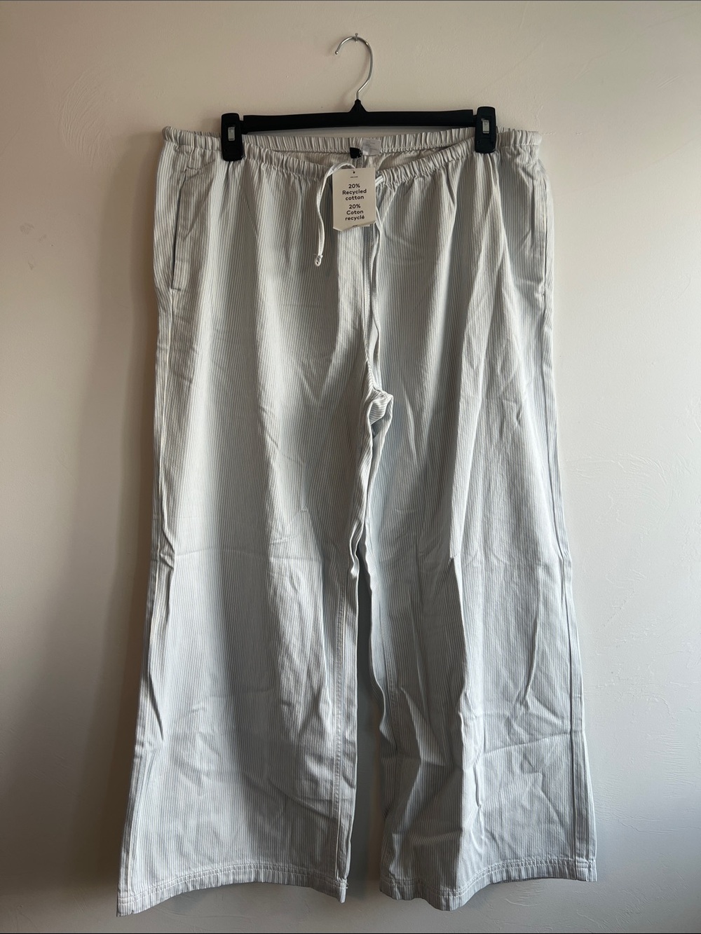 H&M Wide-Leg Drawstring Denim Pants - Blue & White Striped